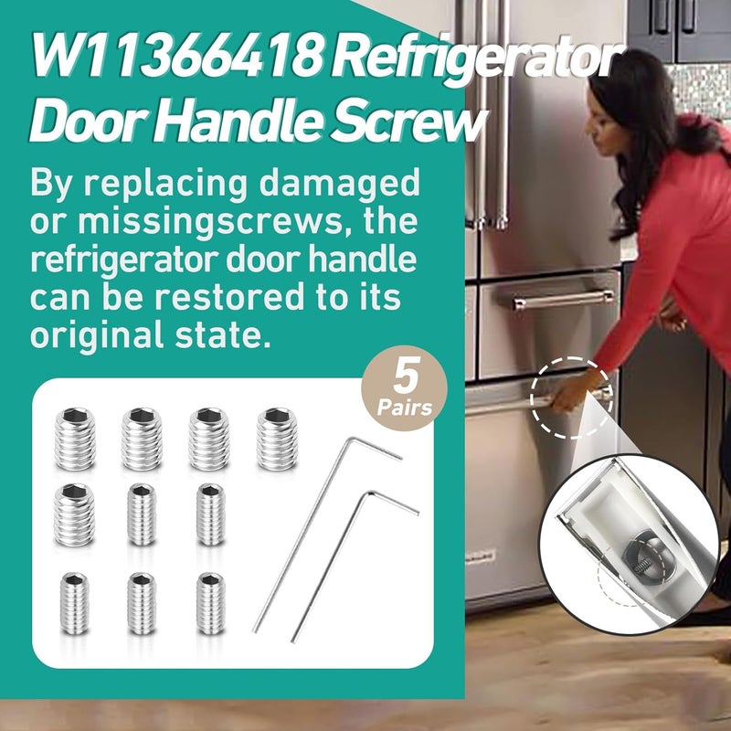 Gfdoso 5 Packs W11366418 Refrigerator Freezer Door Handle Mounting Set Screw Compatible with Most Refrigerators, AM 1-5-1 - EA221008/EA230910 - Equipped with Hex Wrench for Installatio - Image 2